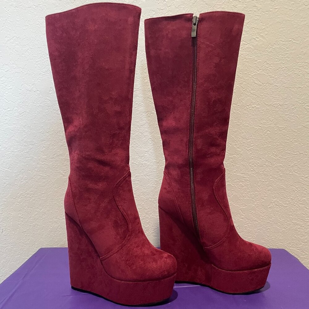 Merrori Womens Platform Suede Mid Calf Boots ( Size 7.5)